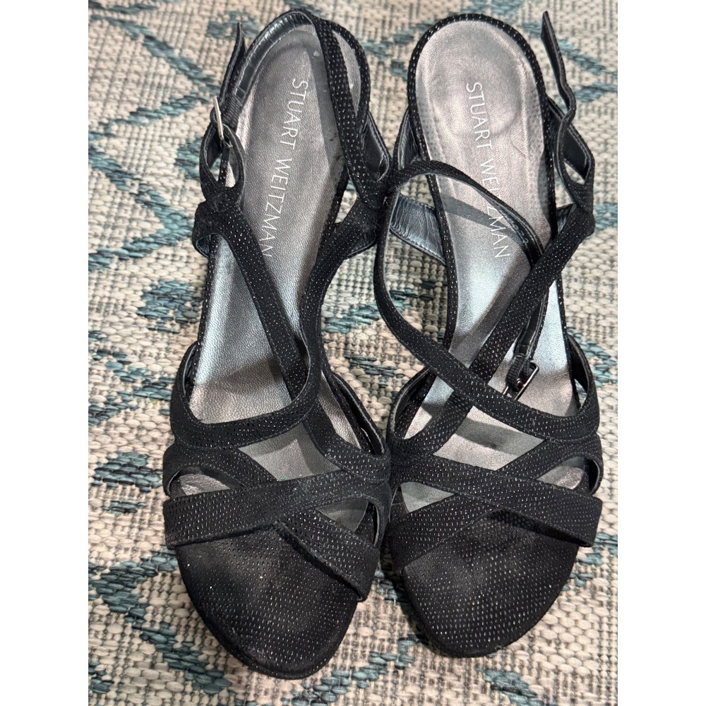 Stuart Weitzman Black Textured Strappy Stiletto Sandals Heels Womens Size 9